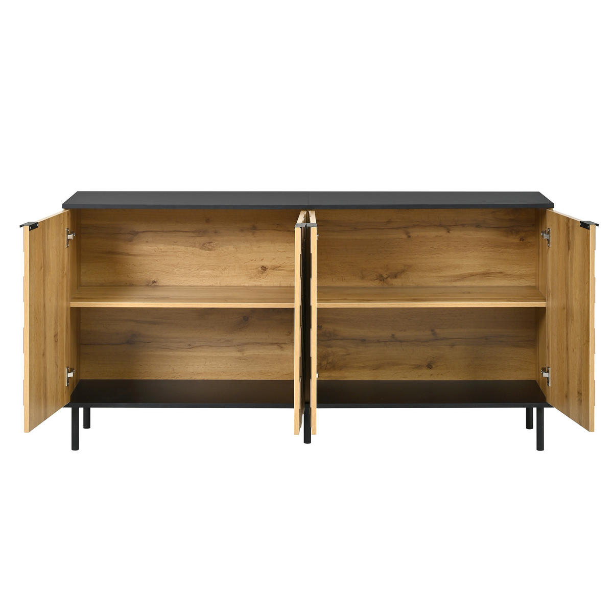 SIDEBOARD 160/35/80,5 cm mit 2 Türen in Natur/Schwarz & Mosaikfronten - Naturfarben, Holzwerkstoff (160/80/35cm) - BEAOK