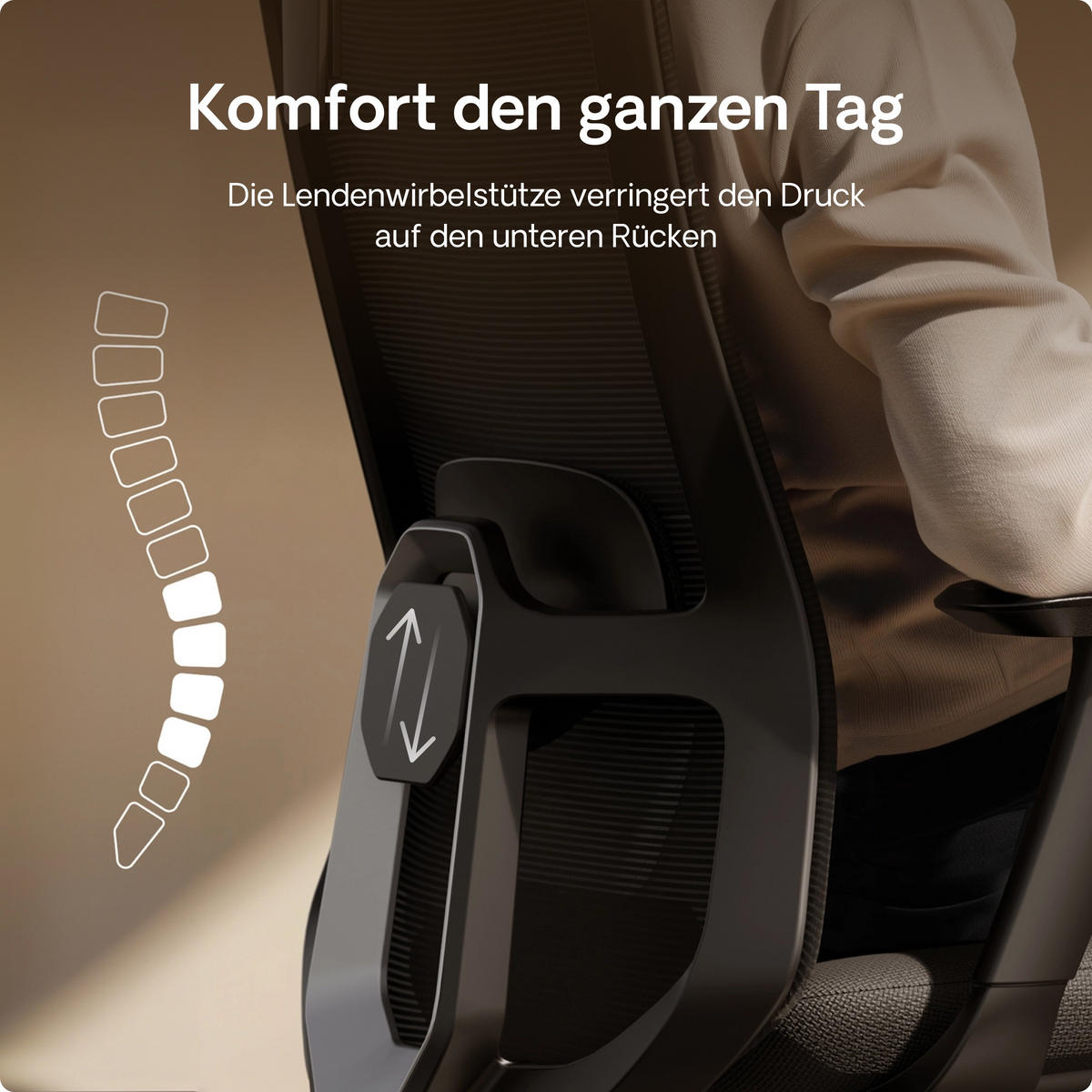 BÜROSTUHL Verstellbarer Ergonomischer SitOne Schwarz 4-Dimensional Armlehne, Integrierte 4-Wege-Lendenwirbelstütze - Schwarz, Kunststoff (60/125/68cm) - Desktronic