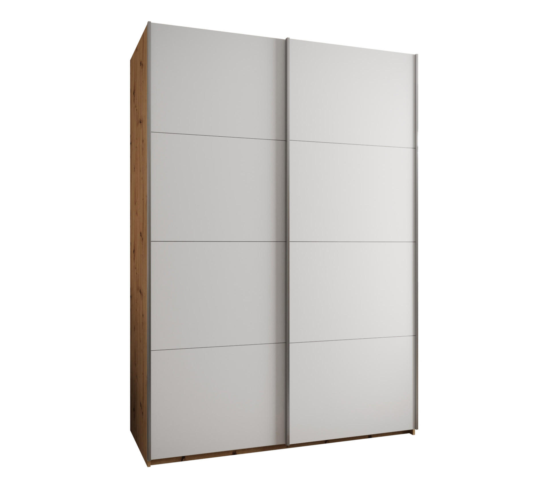 Abiks Möbel SCHWEBETÜRENSCHRANK Eiche Artisan, Weiß, Silber 180cm × 64cm × 245cm