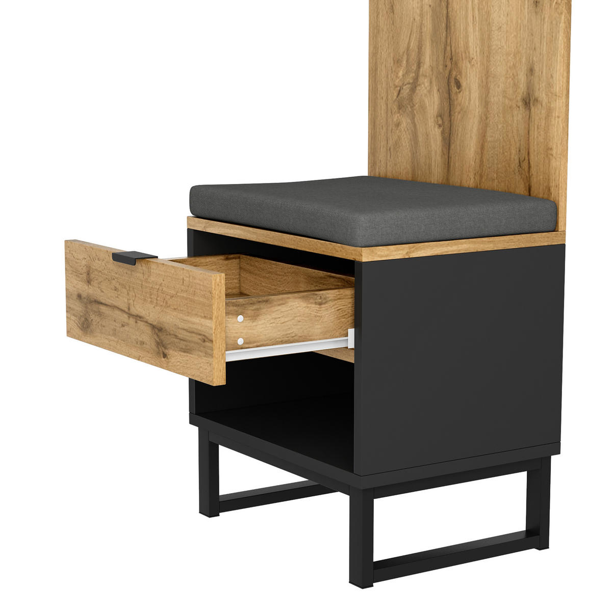 DIELENGARDEROBE mit Kleiderstange und Schublade 65/38/180 cm in Eichefarben/Schwarz - Naturfarben, Holzwerkstoff (38/65/180cm) - BEAOK