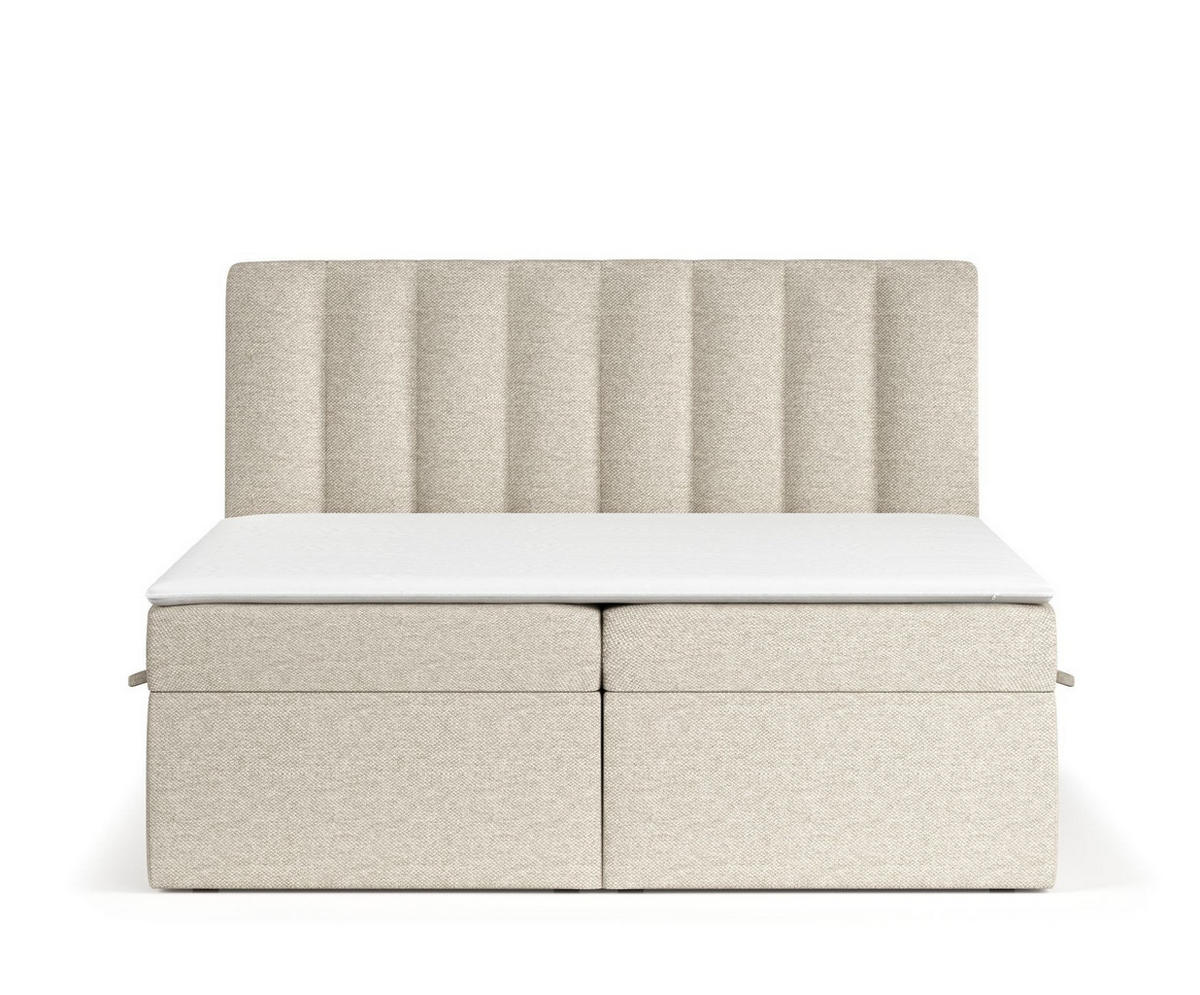 BOXBETT Novento Beige 180/200 cm mit Matratze und Topper - Beige/Schwarz, Holz/Holzwerkstoff (180/200cm) - Maison de Reve