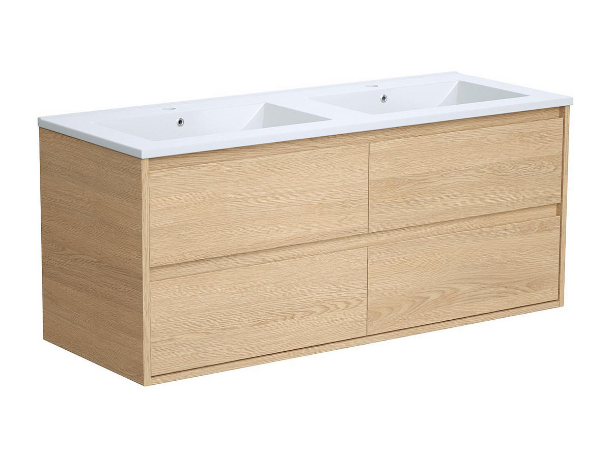 DOPPELWASCHTISCH - 120 cm x 45 cm - Holz, Platte, Keramik - Naturfarben Hell - MILIPAM - Naturfarben, Keramik/Holz (120/50/45cm) - Vente-Unique