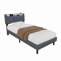POLSTERBETT 90x200 cm mit LED & USB, Lattenrost, Grau - Grau, Metall (90/200cm)