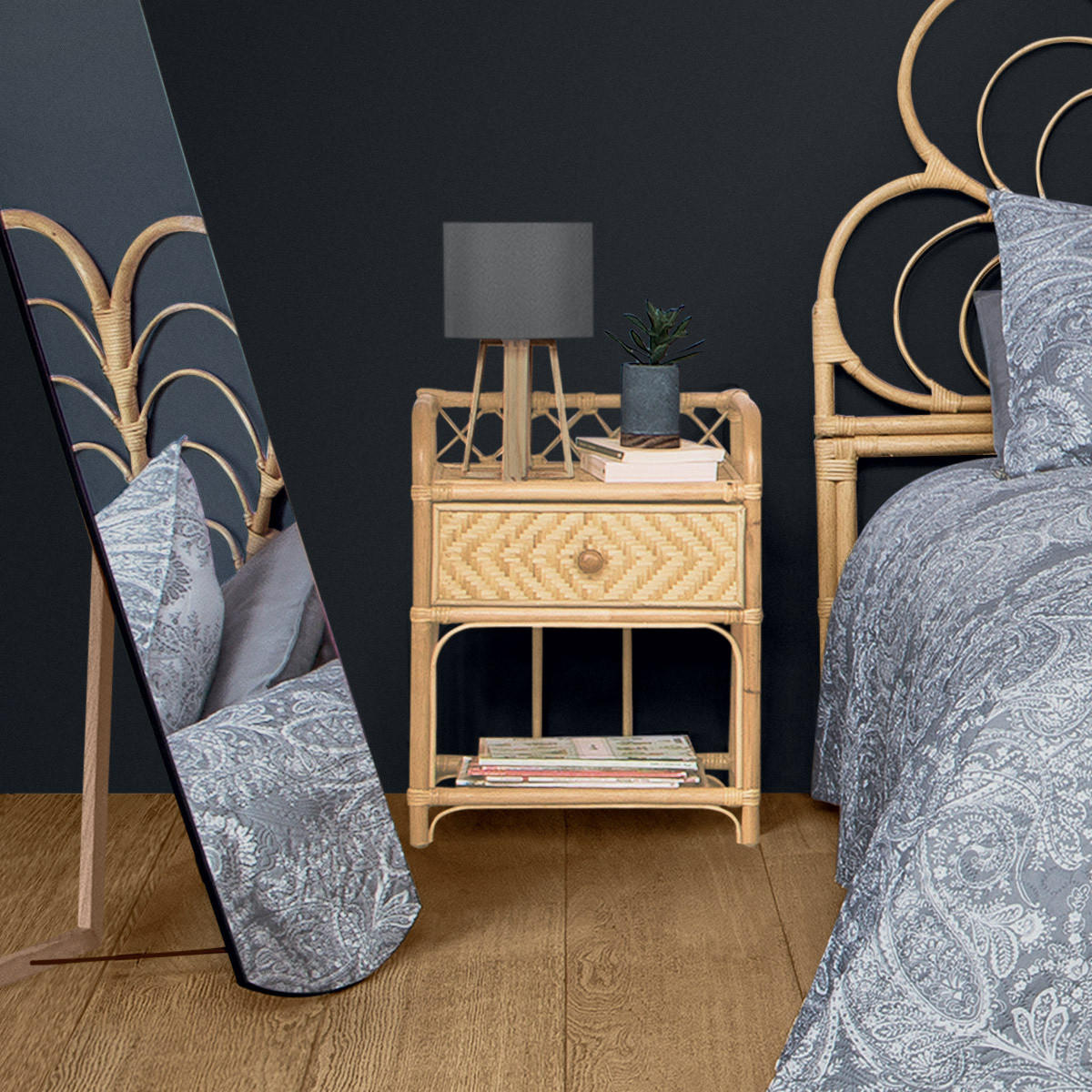 RATTANTISCH für Schlafzimmer Aoni 40/30/60 cm - Beige, Naturmaterialien (30/60/40cm) - Atmosphera Createur d´interieur