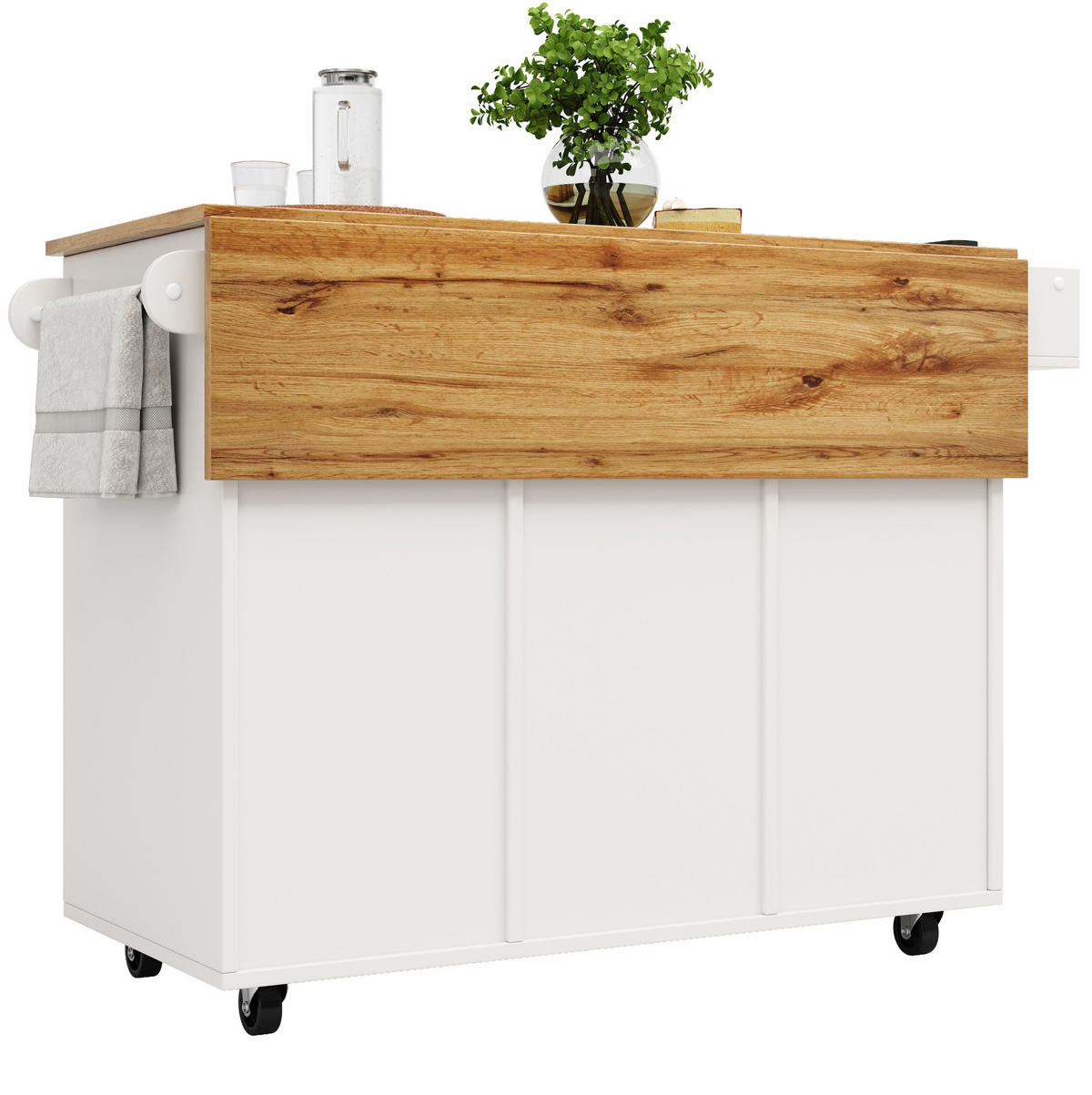 KÜCHENINSEL 137,5/40/95,6 cm aus MDF mit klappbarer Tischplatte Weiß - Weiß, Holzwerkstoff (137.5/95.6/65cm) - Modenvie