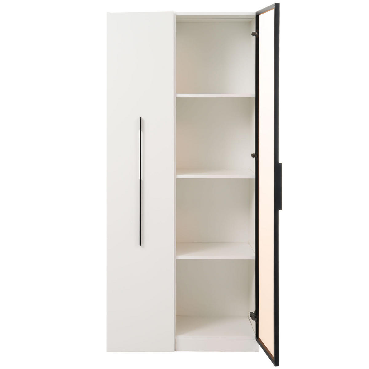 VITRÍNA z MDF 70x40x160 cm bílá s tvrzeným sklem, LED osvětlením a výsuvným bočním regálem na kolečkách - bílá, kompozitní dřevo (70/160/40cm) - Modfu