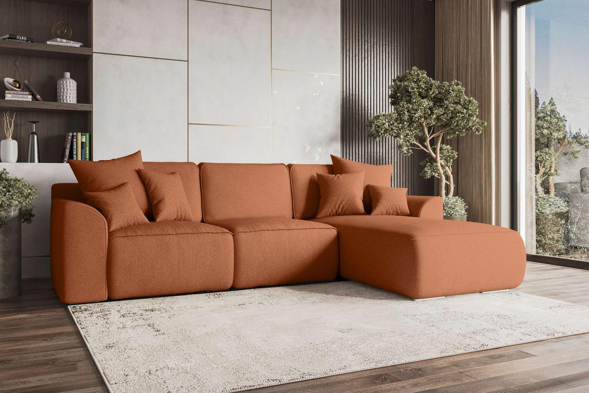 ECKSOFA GUSTO Strukturstoff Rostfarben Rechts inkl. Schlaffunktion - Chromfarben/Rostfarben, Kunststoff/Textil (295/194cm) - 99rooms