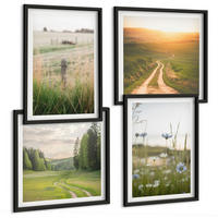 BILDER SET 4er Set - 50x50 cm & 40x60 cm Schwarzer Rahmen - Landschaften Natur Felder Sonne - Schwarz, Kunststoff (50/50cm) - TULUP