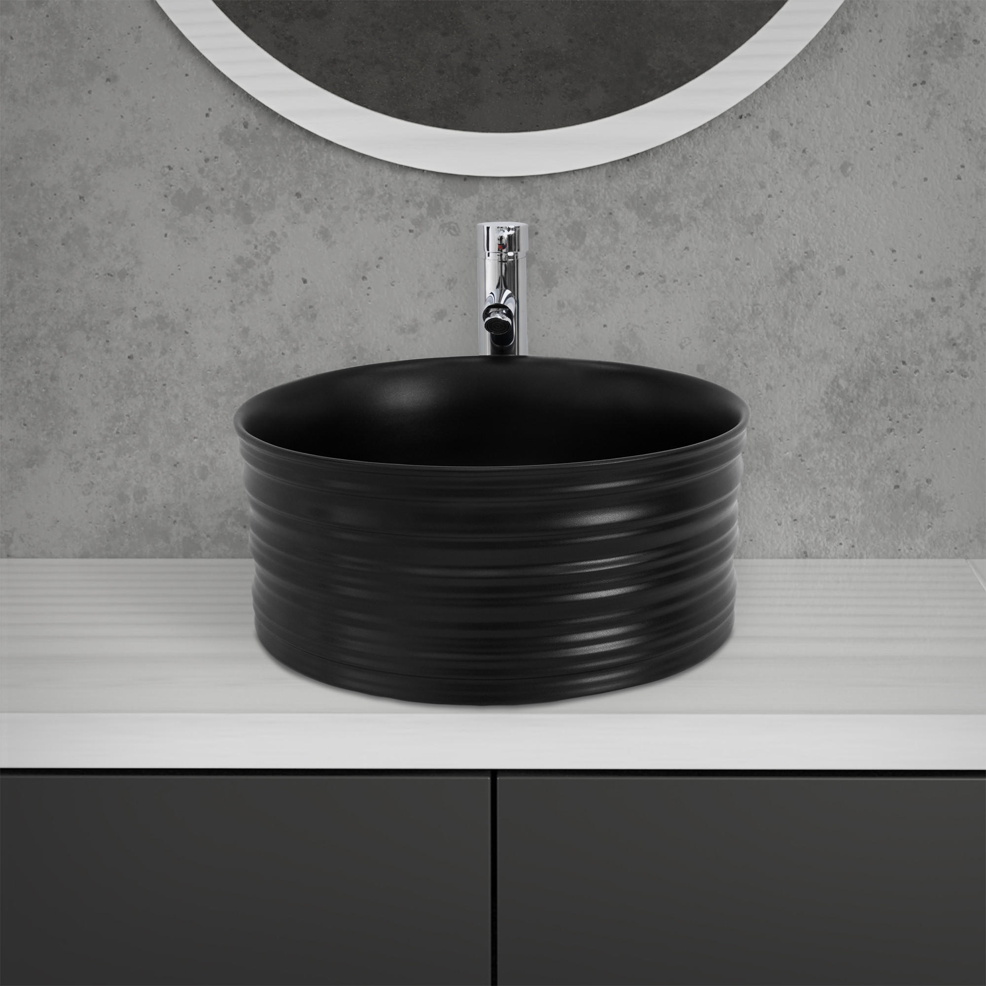 WASCHBECKEN - Schwarz, Keramik (41/18/41cm) - ML-DESIGN