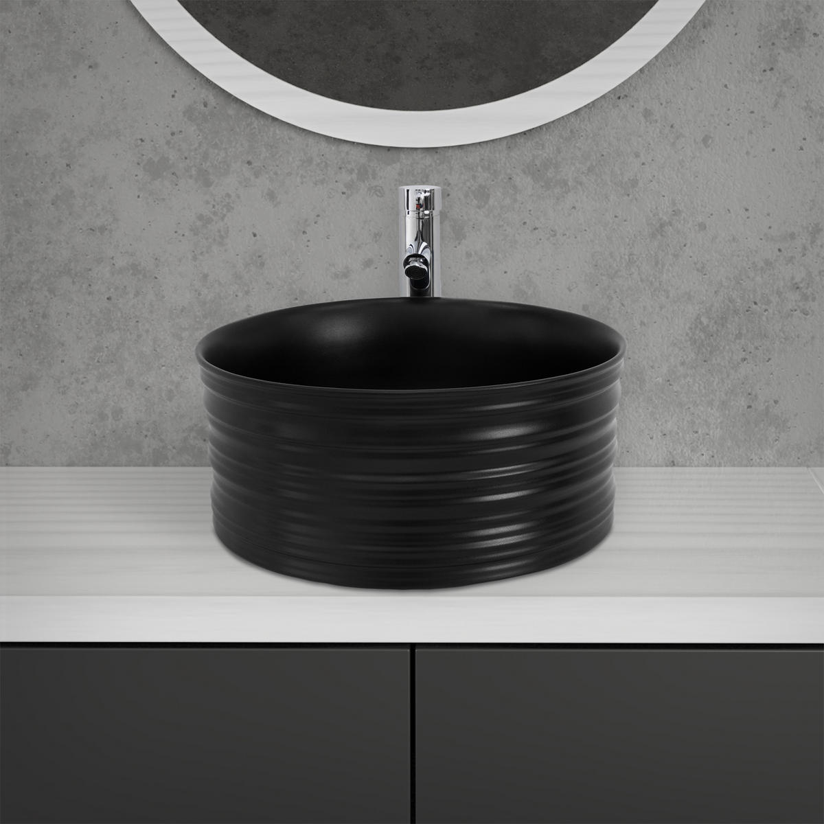 WASCHBECKEN - Schwarz, Keramik (41/18/41cm) - ML-DESIGN