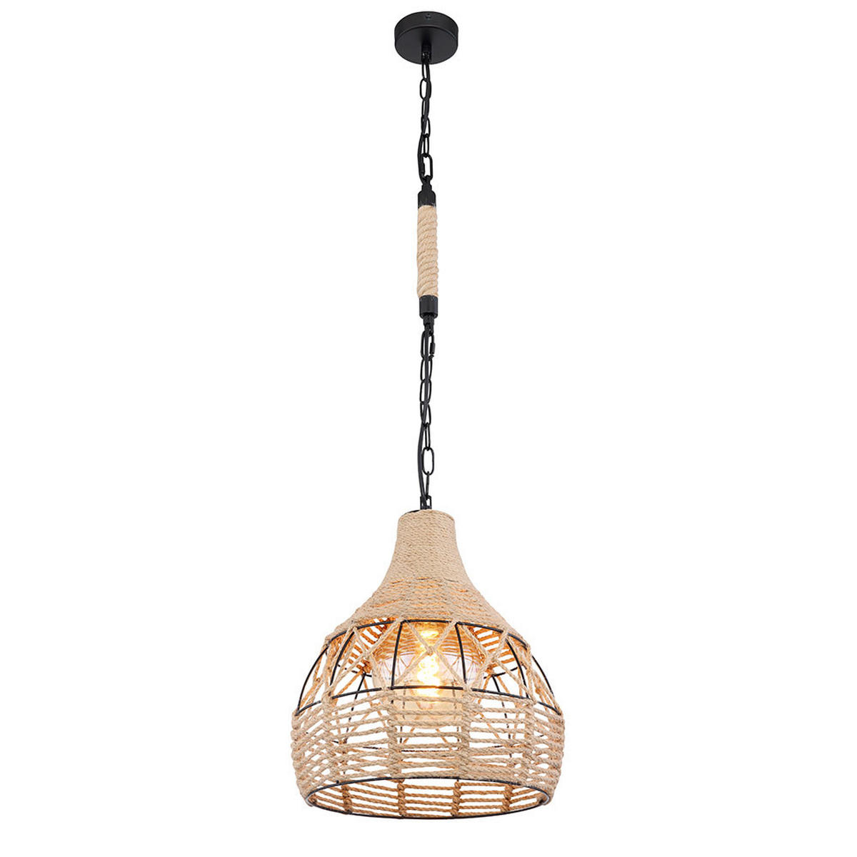 HÄNGELEUCHTE Hanfseil Braun Gitteroptik - Braun, Metall (30/30/135cm) - Globo Lighting