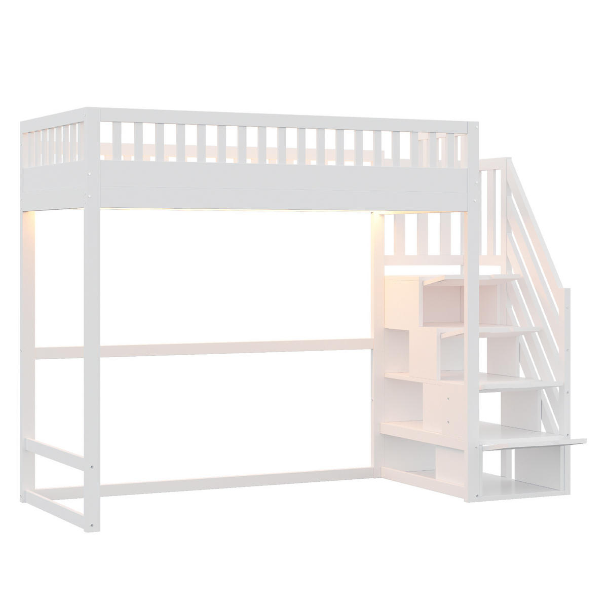 HOCHBETT 90x200 cm in Weiß und Holzfarbe mit Stauraumtreppe und LED-Beleuchtung - Weiß, Holz (90/200cm) - IVMEU