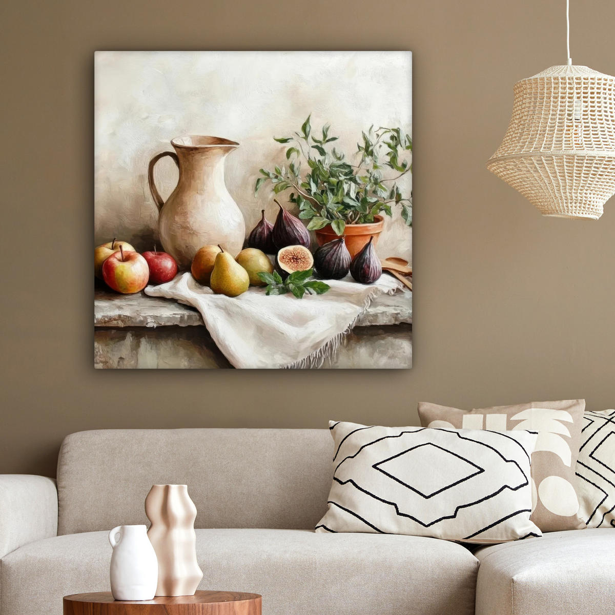 LEINWANDBILD Obst - Kräuter - Ländlich 90x90 cm - Naturfarben, Textil (90/90cm) - MuchoWow