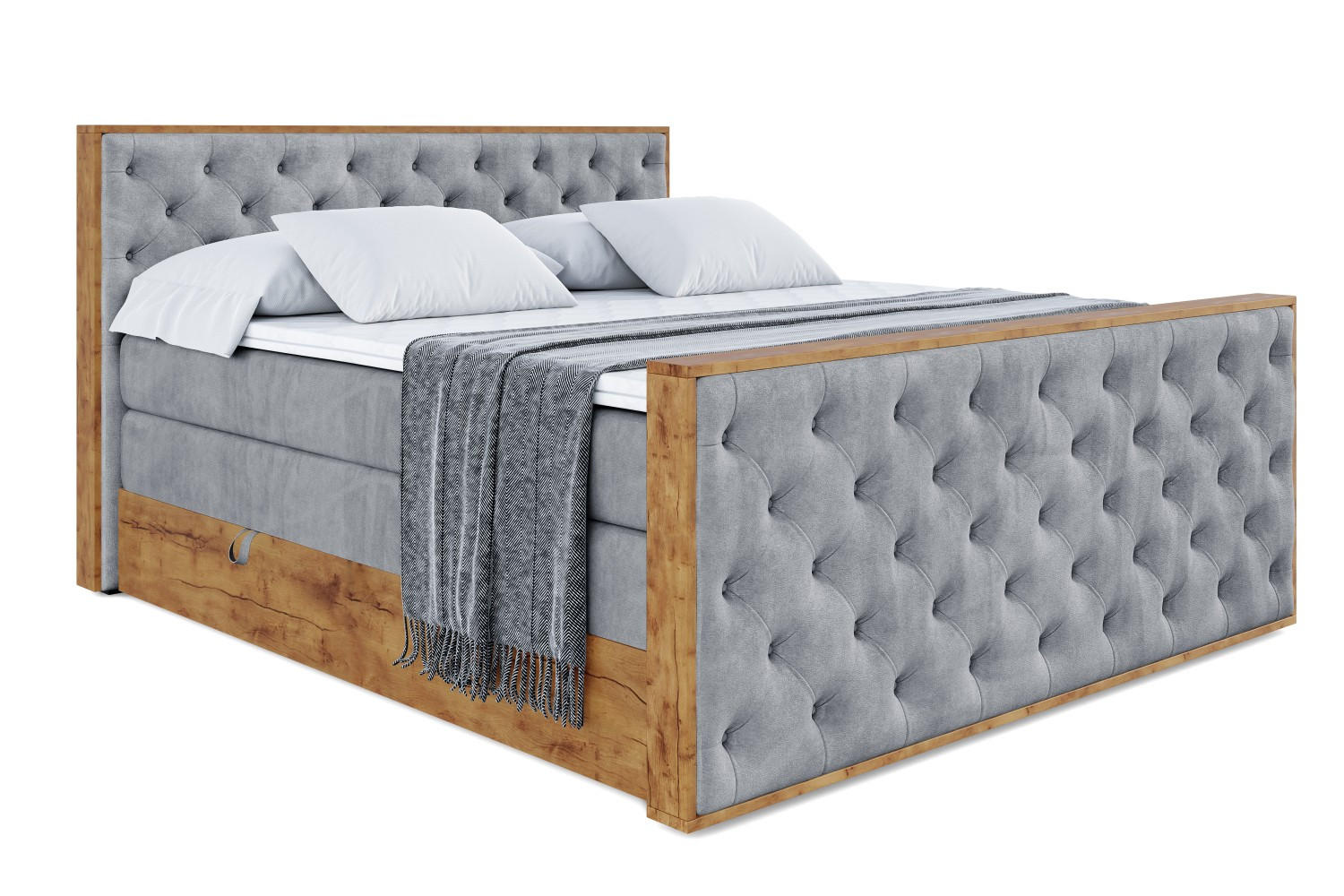 BOXSPRINGBETT mit Matratze H3|H4 und Lattenrost - LOLLI3-Z KING-160x200 - Grau Casablanca - Grau, Holzwerkstoff (160/200cm) - ALTDECOR