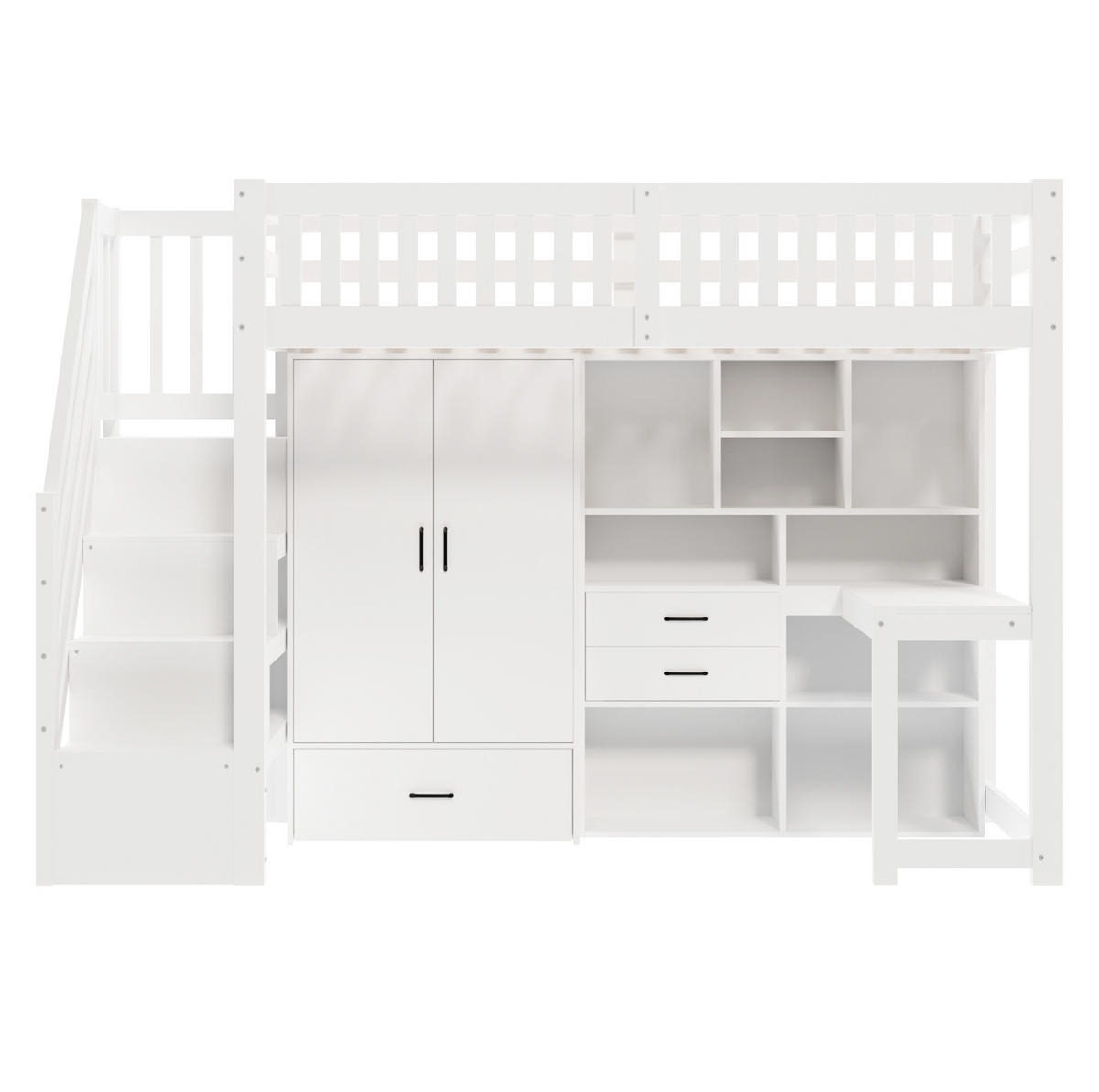 HOCHBETT 90x200 cm in Weiß mit Schreibtisch, Kleiderschrank und Stauraum - Weiß, Holzwerkstoff (90/200cm) - IVMEU