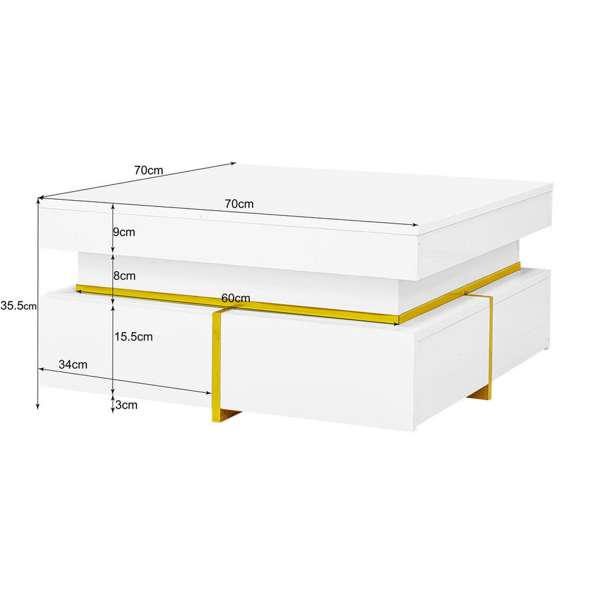 COUCHTISCH Hochglanz mit Schubladen Gold Akzenten Weiß - Weiß, Holz (83/81/17cm) - FLIEKS