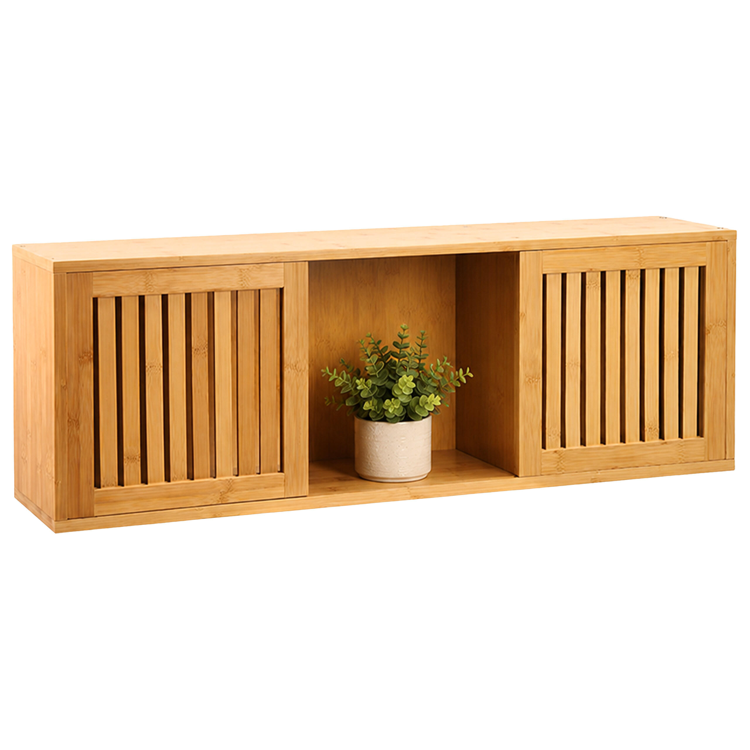 WANDREGAL Natur Bambus 2-Schiebetüren 92,5 cm - Hellbraun, Holz (92.5/33/20cm) - Relaxdays