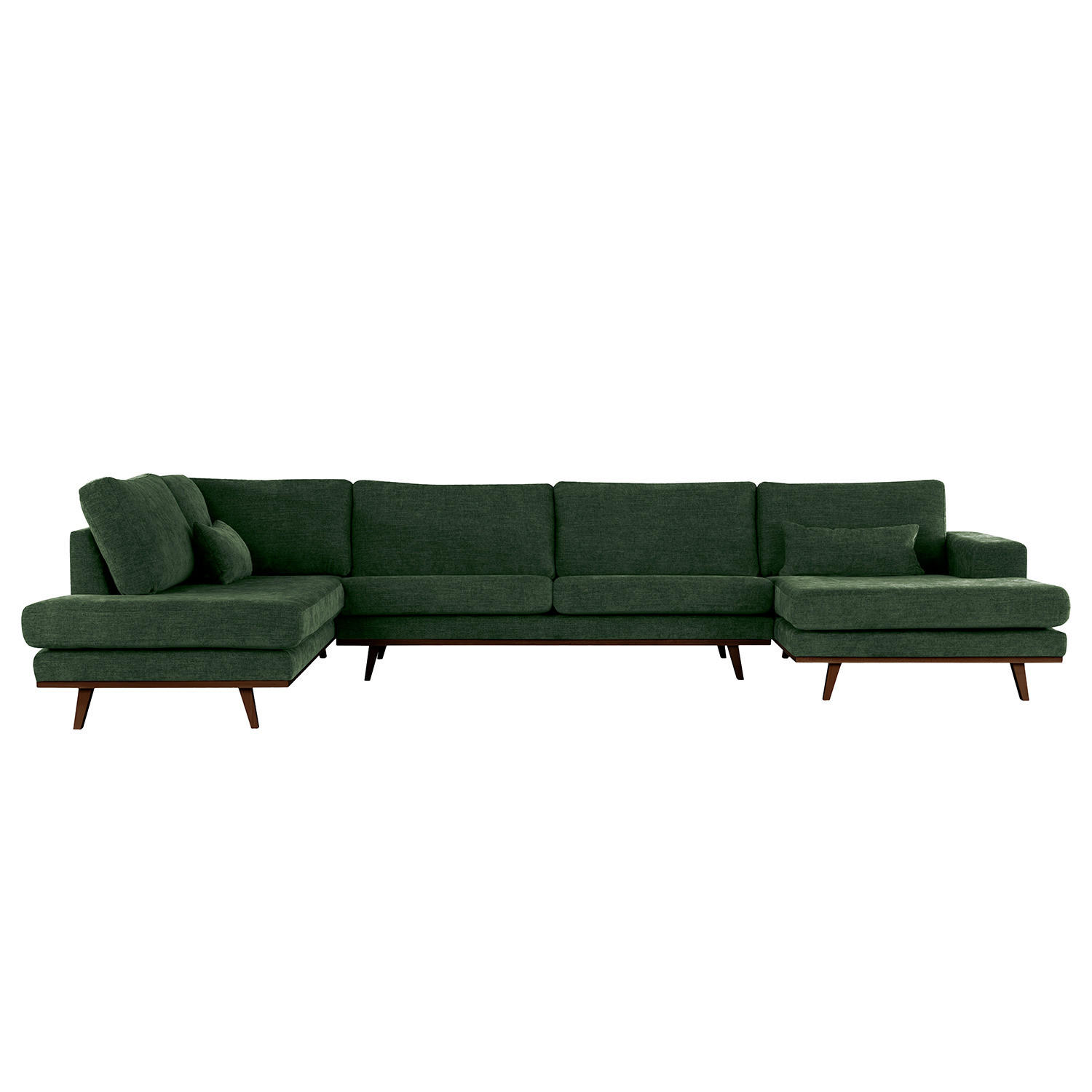 WOHNLANDSCHAFT mit Longchair - Dunkelgrün/Buchefarben, Textil (371/81/219cm) - home24