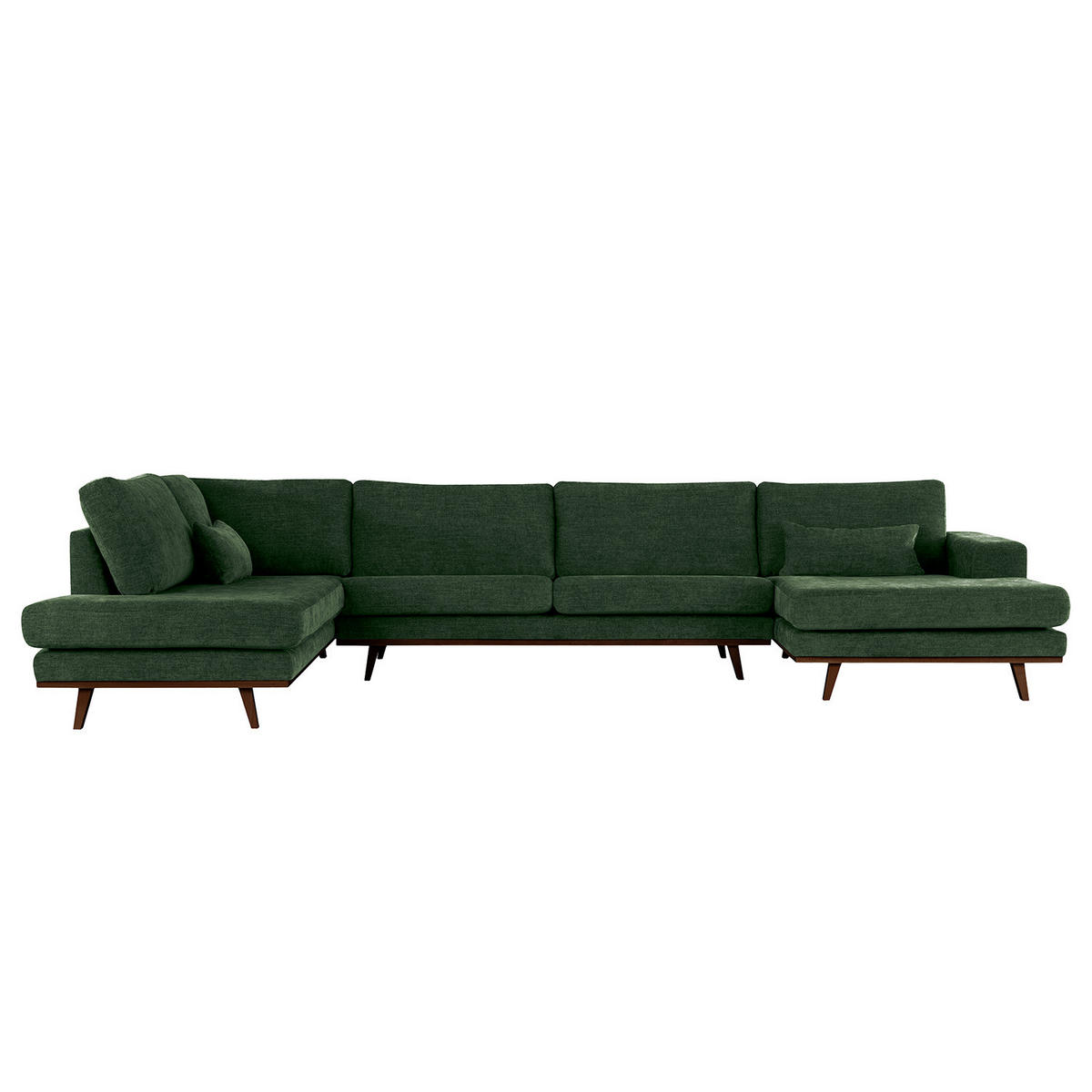 WOHNLANDSCHAFT mit Longchair - Dunkelgrün/Buchefarben, Textil (371/81/219cm) - home24