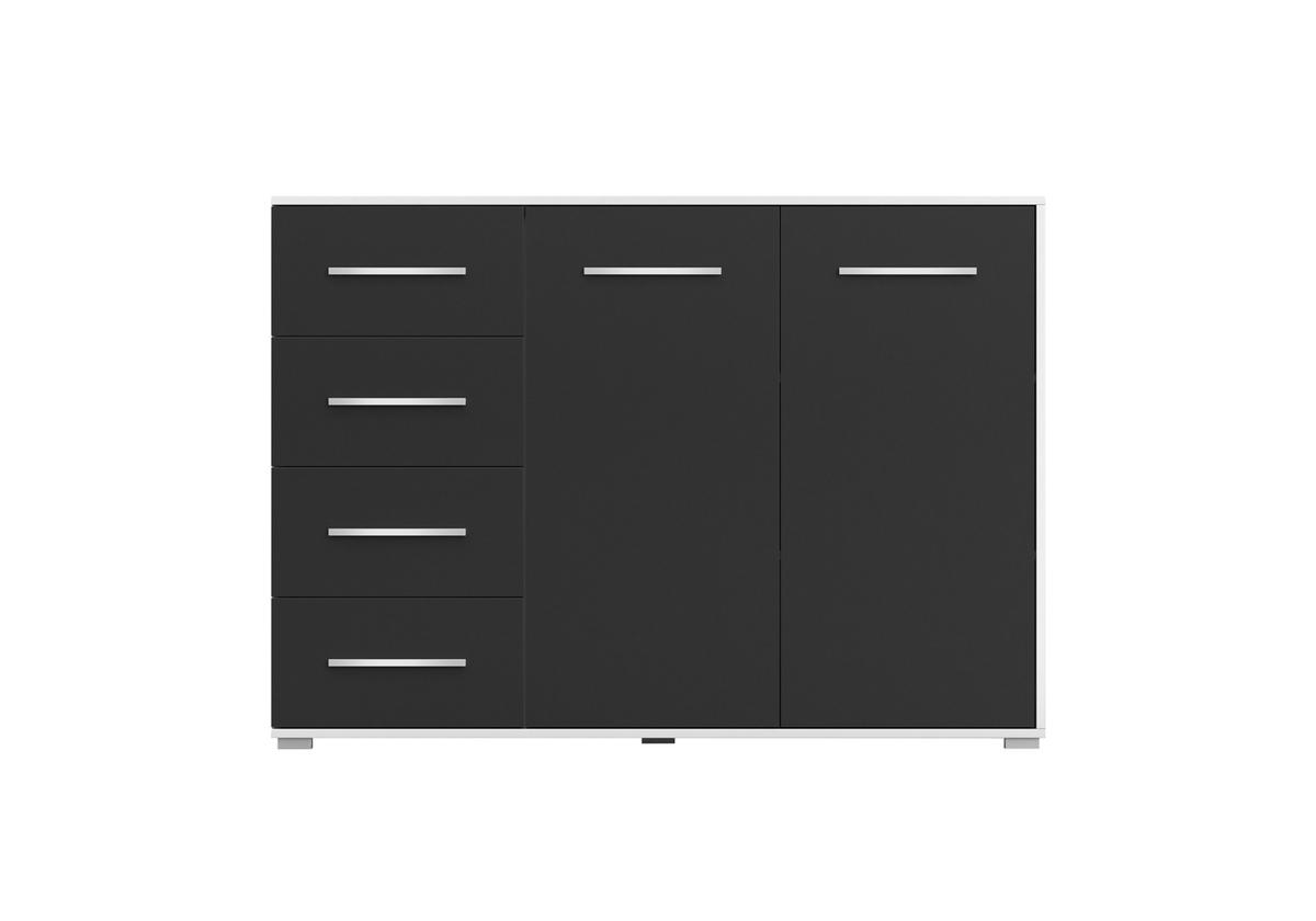 KOMMODE Frida 01 2D4S Weiss/Schwarz 135 cm - Alufarben/Schwarz, Holzwerkstoff/Kunststoff (135/95/45cm) - imoebel24