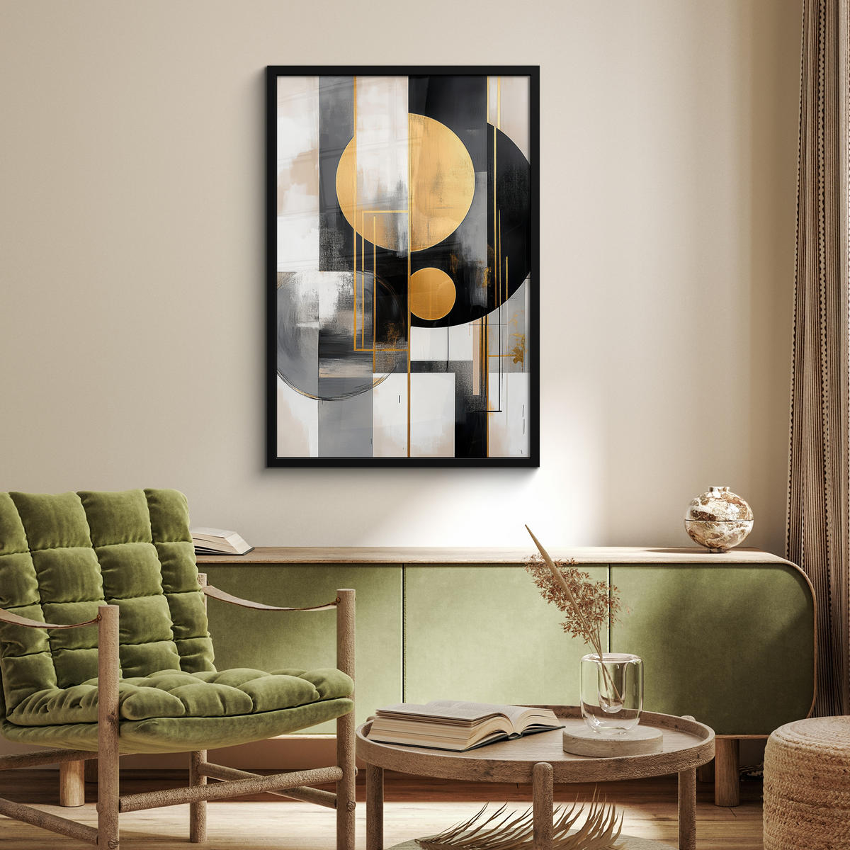 ZARÁMOVANÝ PLAGÁT Abstraktné - Zlato - Striebro - Tvary - Estetické - Moderné 60x90 cm - zlatá, papier (60/90cm) - MuchoWow