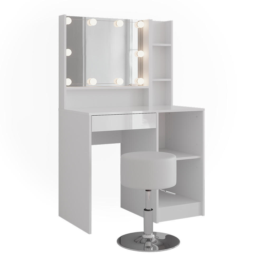 SCHMINKTISCH Sherry Weiß/Weiß Hochglanz 89.8 cm 5 Teile - Weiß Hochglanz, Holzwerkstoff (89.8/76/50.1cm) - Vicco