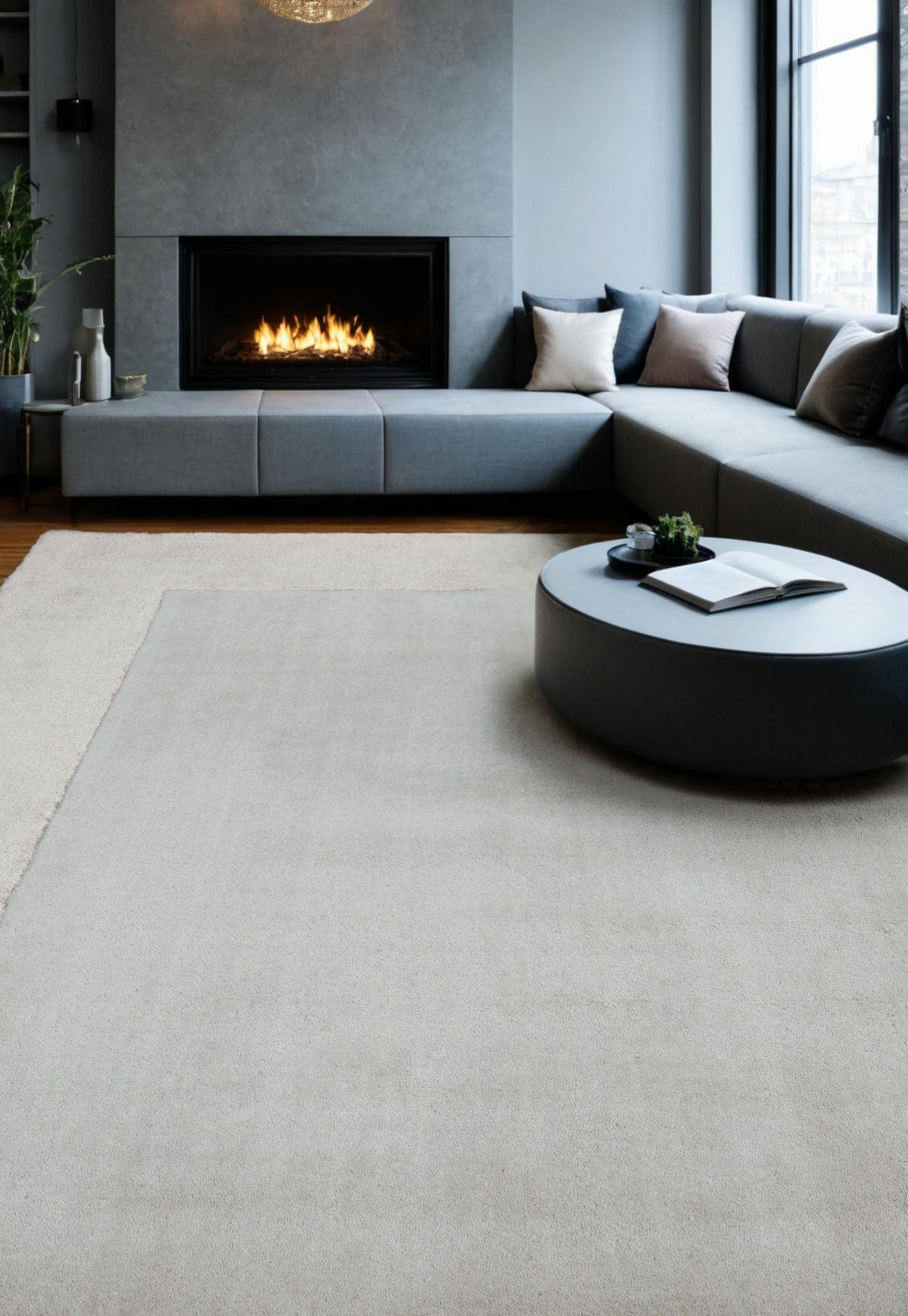TEPPICH Wolle handgewebt einfarbig mit Viskosebordüre TYNE, Silber 120x170 cm - Silberfarben, Textil (120/170cm) - KADIMA DESIGN