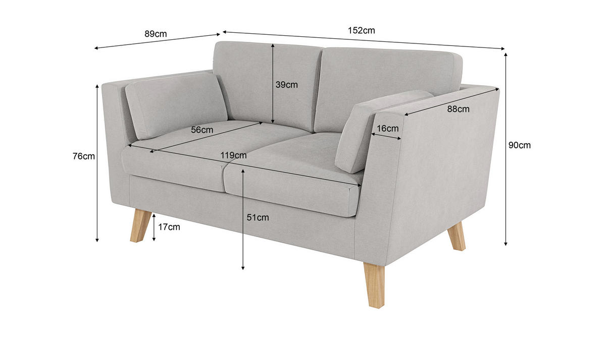 2-SITZER-SOFA Mario Silber Microfaser - Hellbraun/Silberfarben, Holz/Buchenholz (152/90/89cm) - S-Style Möbel