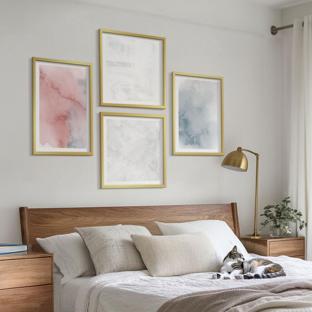 BILDER SET 4er Set - 50x50 cm & 40x60 cm Goldrahmen - Pastellfarbene Aquarelltexturen - Goldfarben, Kunststoff (50/50cm) - TULUP