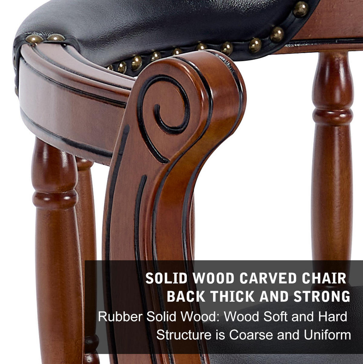 BARHOCKER drehbar Sitzhöhe ca. 66 cm Holz Genuine Leather Black - Schwarz, Holz (54.8/96/54.8cm) - Meubliv