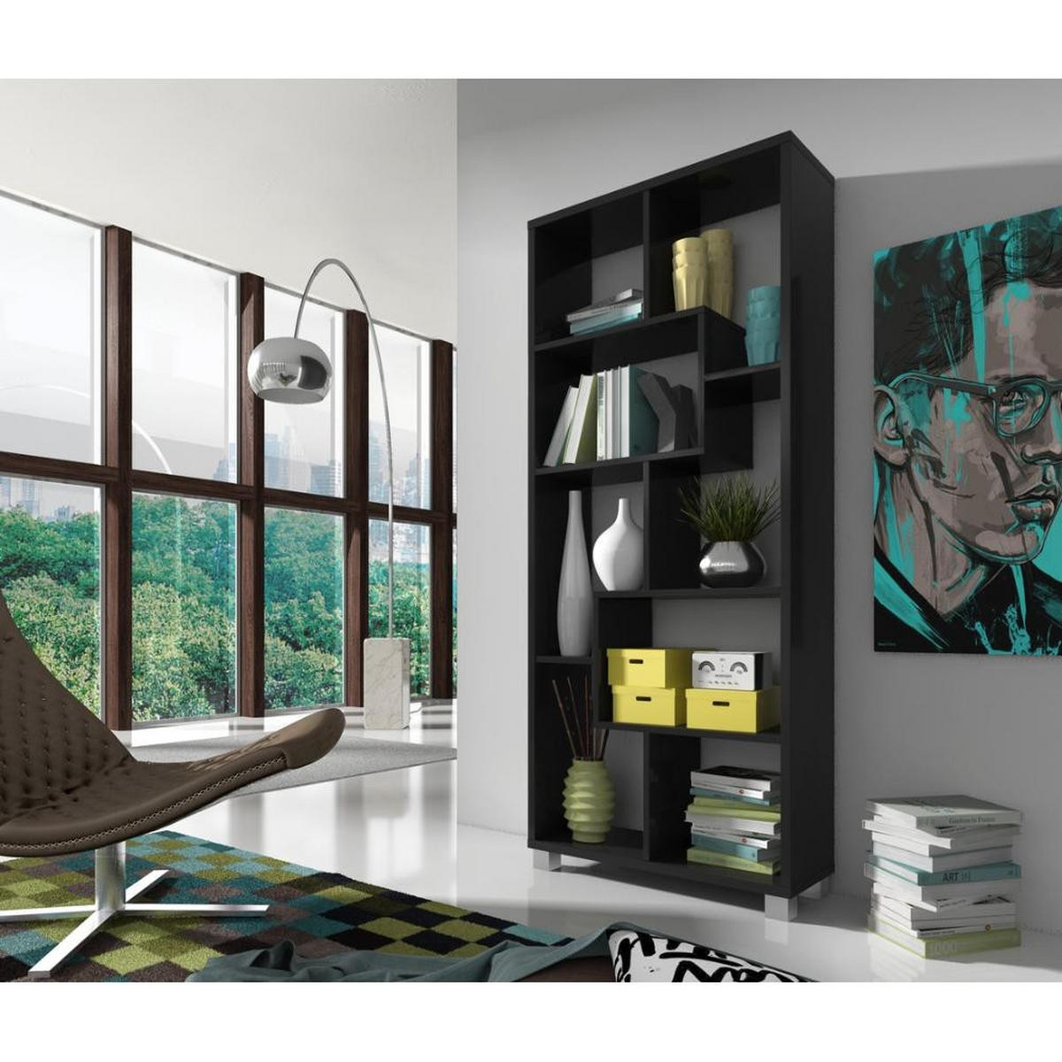 REGAL schwarz, 69/25/161cm - Schwarz, Holzwerkstoff (69/161/25cm) - Skraut Home