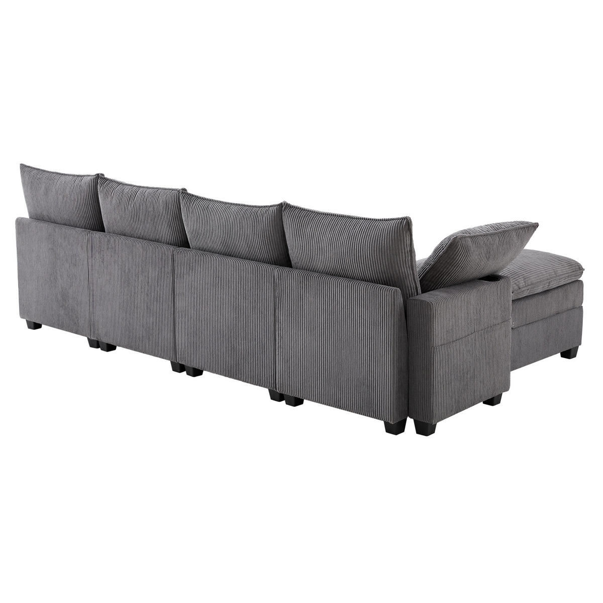 SOFA Modulares L-förmiges mit Fußhockern und USB-Anschlüssen Cord Grau 280/151/82 cm - Grau, Textil (280/151cm) - OKWISH