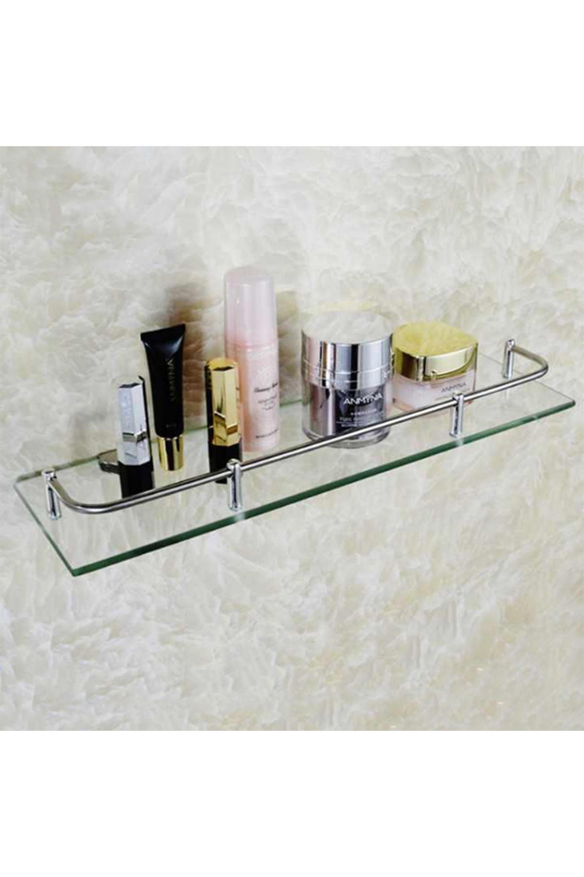 GLASABLAGE aus Glas und Metal in Transparent Badezimmer Wandmontage Platzsparend Mehr ordentlich 38,5 x 11 x 4,5 cm - Transparent/Silberfarben, Glas/Metall (38.5/3.5/11cm) - Livingandhome