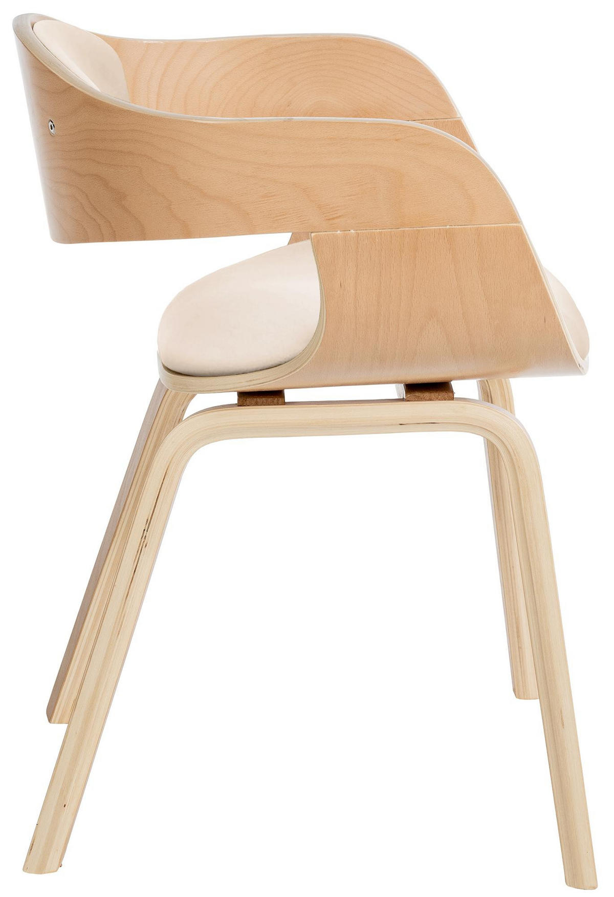 ARMLEHNENSTUHL Lederlook Natura/Creme - Eukalyptusholzfarben/Creme, Holz/Textil (49/73/46cm) - CLP