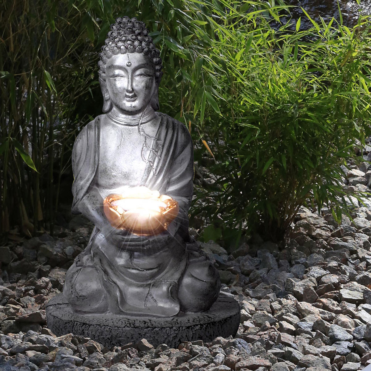 LED AUSSENLEUCHTE Buddha Kunststoff Grau - Grau, Kunststoff (18/18/28cm)
