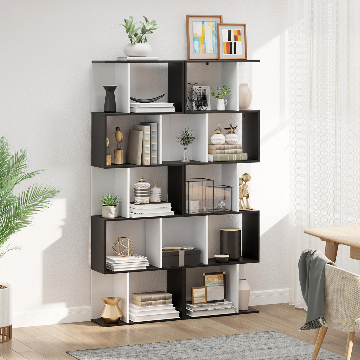 BÜCHERREGAL,5-STÖCKIG Trennwand 60x24x184,5cm,schwarz-weiß - Schwarz, Holzwerkstoff (60/184.5/24cm) - Vallsero