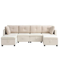 WOHNLANDSCHAFT Samt und Cord Beige mit Stauraum - Beige, Holzwerkstoff/Kunststoff (261/85/132.5cm) - WISHDOR