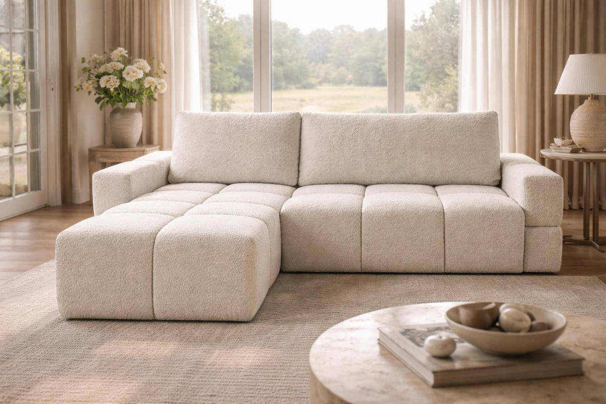 ECKSOFA L Hellbeige LORIN - Ecru, Textil (255/165cm) - Compleo24