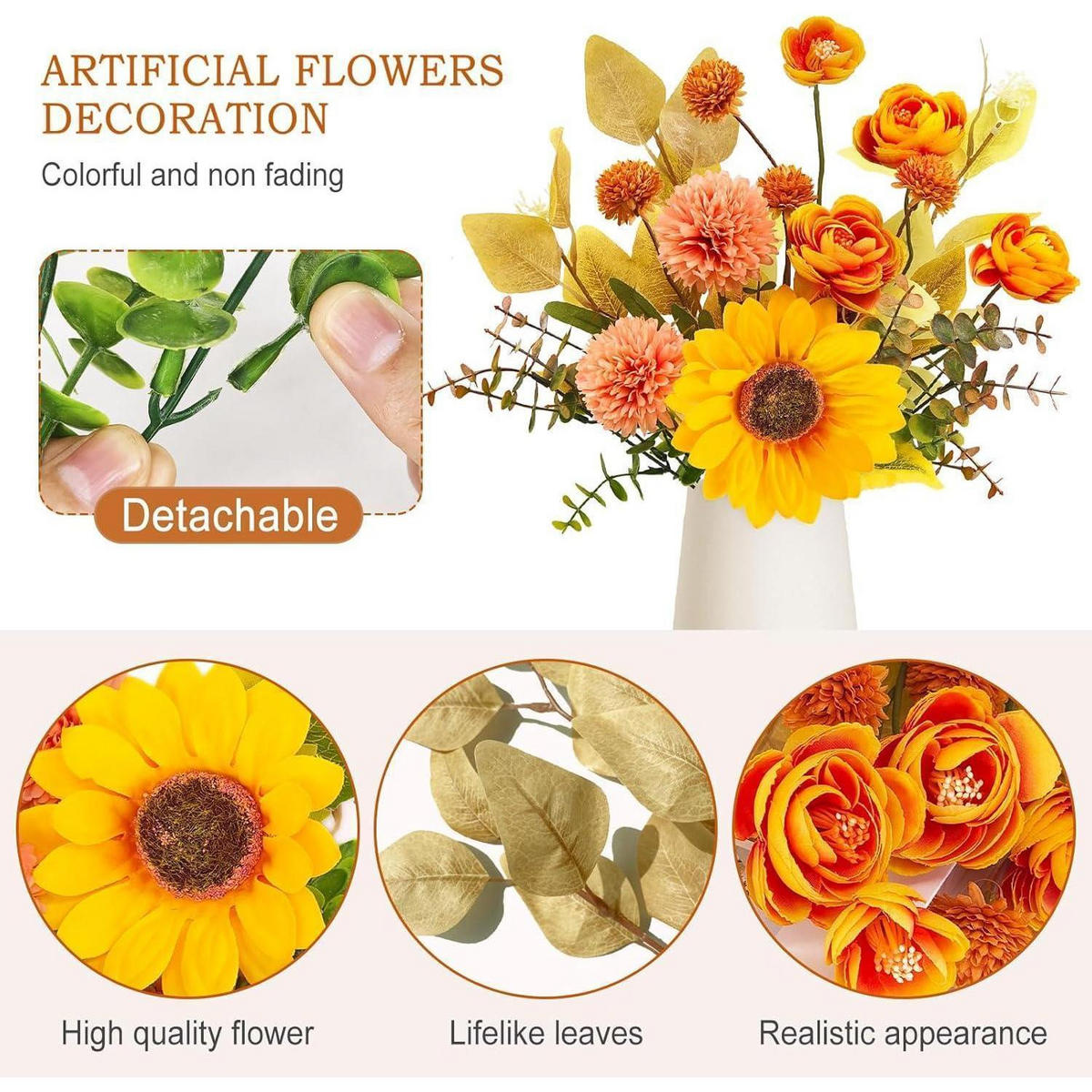 KÜNSTLICHER Blumenstrauß Herbst 8 Stück 32 cm - Multicolor, Kunststoff (32cm)
