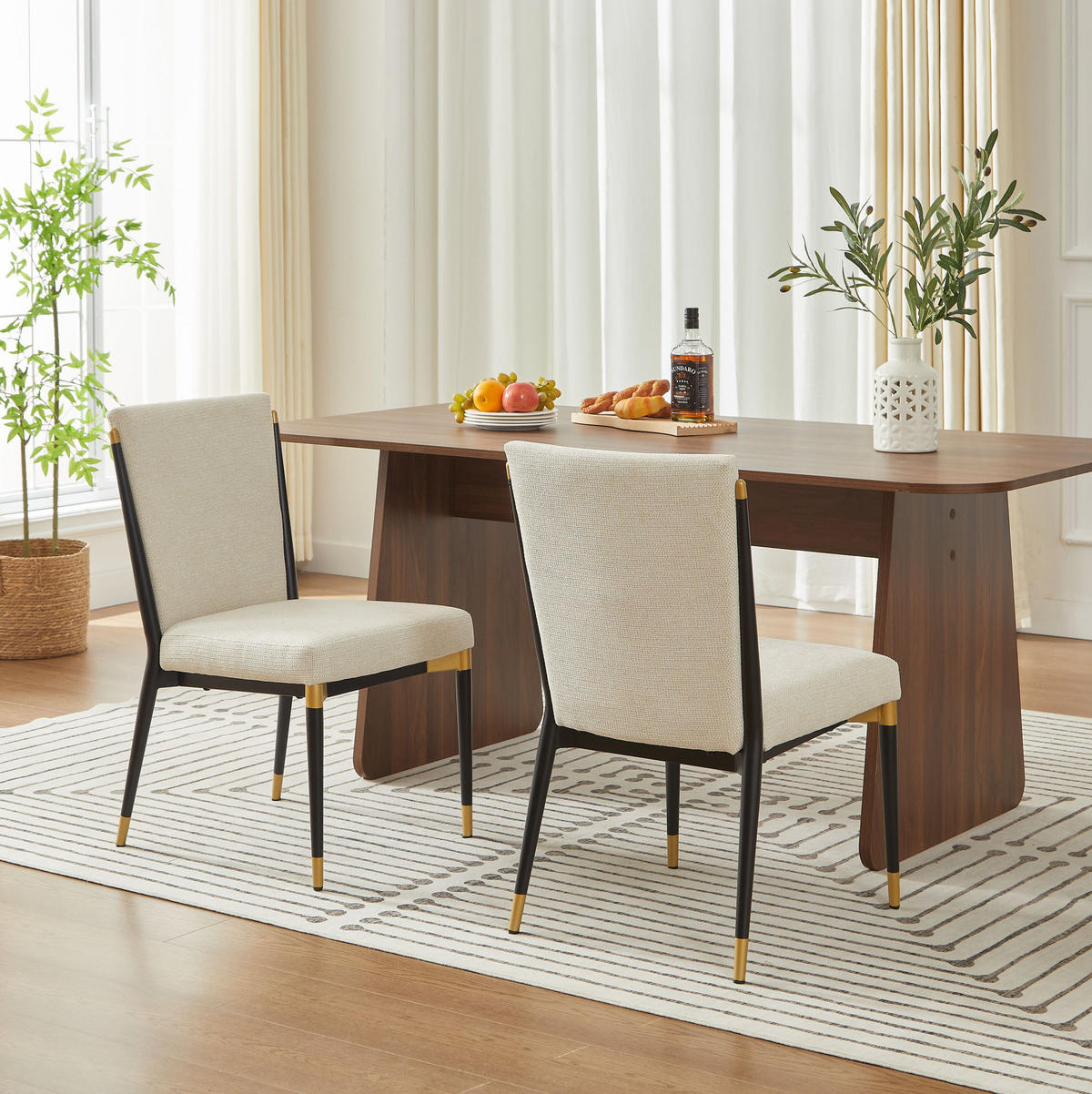 VIERFUSSSTUHL 2er-Set Beige aus Stoff mit schwarz-goldenem Gestell und höhenverstellbaren Stuhlbeinen - Beige, Metall (52/28/94cm) - OKMYHOME
