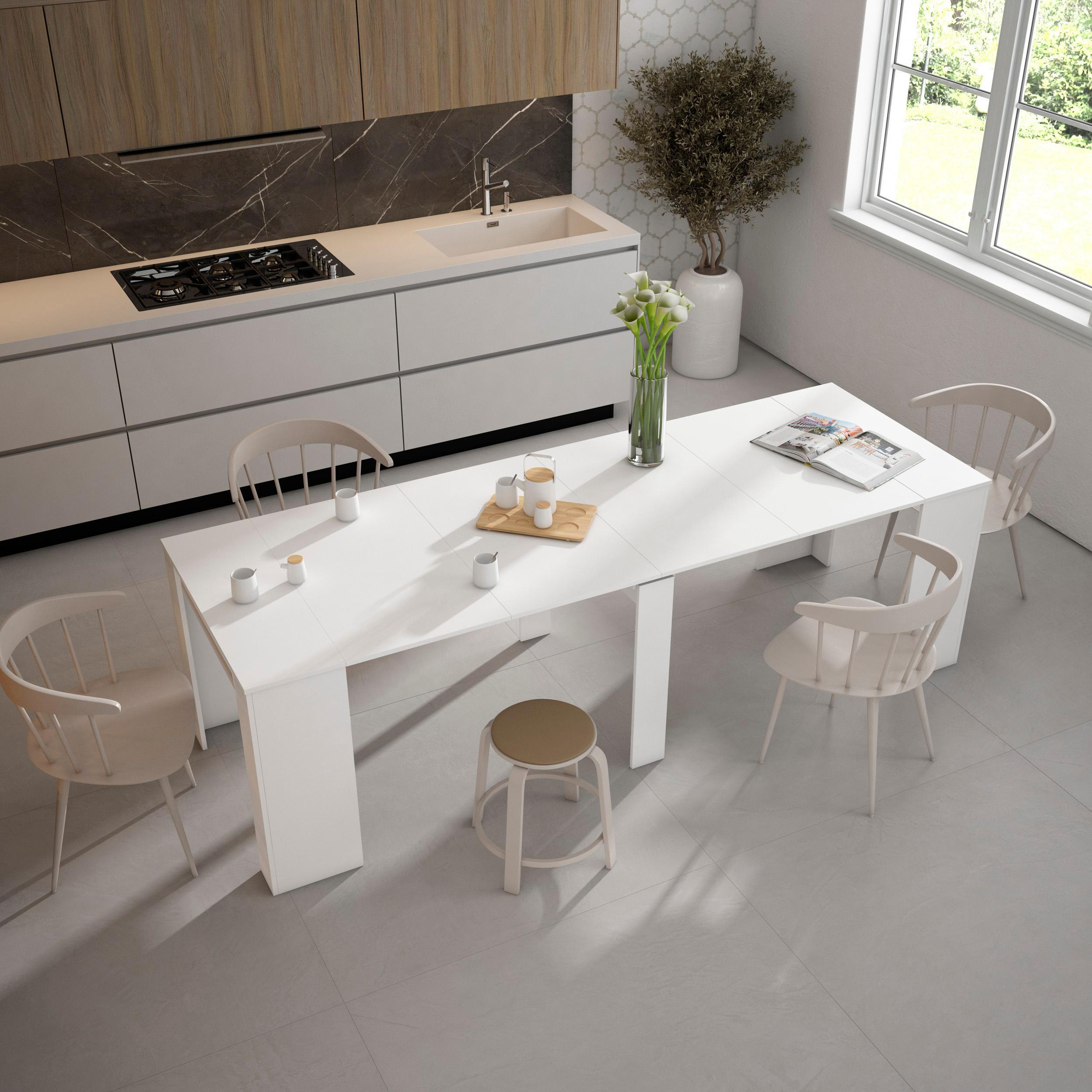 KONSOLENTISCH ausziehbar 58 bis 262cm, für 12 Gäste, weiß, 90/58/77cm - Weiß, Holzwerkstoff (90/262/77cm) - Skraut Home