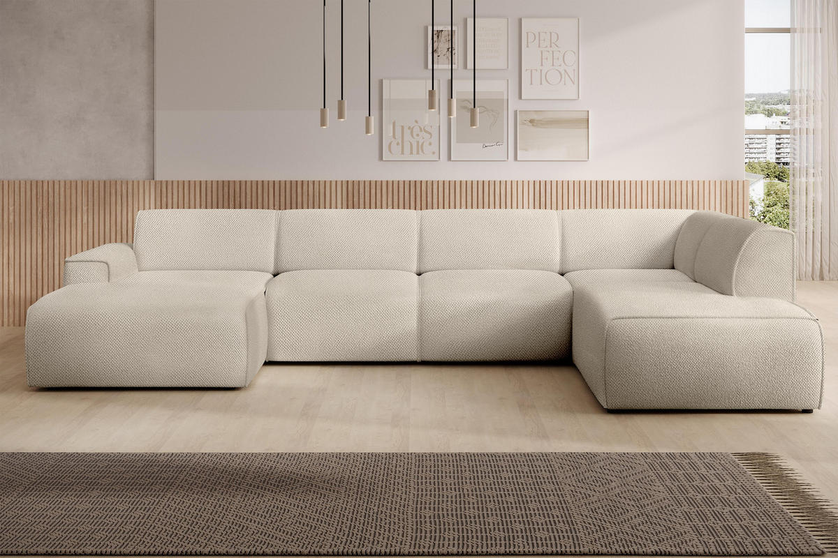 WOHNLANDSCHAFT Didim Taupe 378/220/78 cm – großes Sofa stilvoll & bequem R - Taupe/Schwarz, Kunststoff/Textil (378/78/220cm) - AX Living