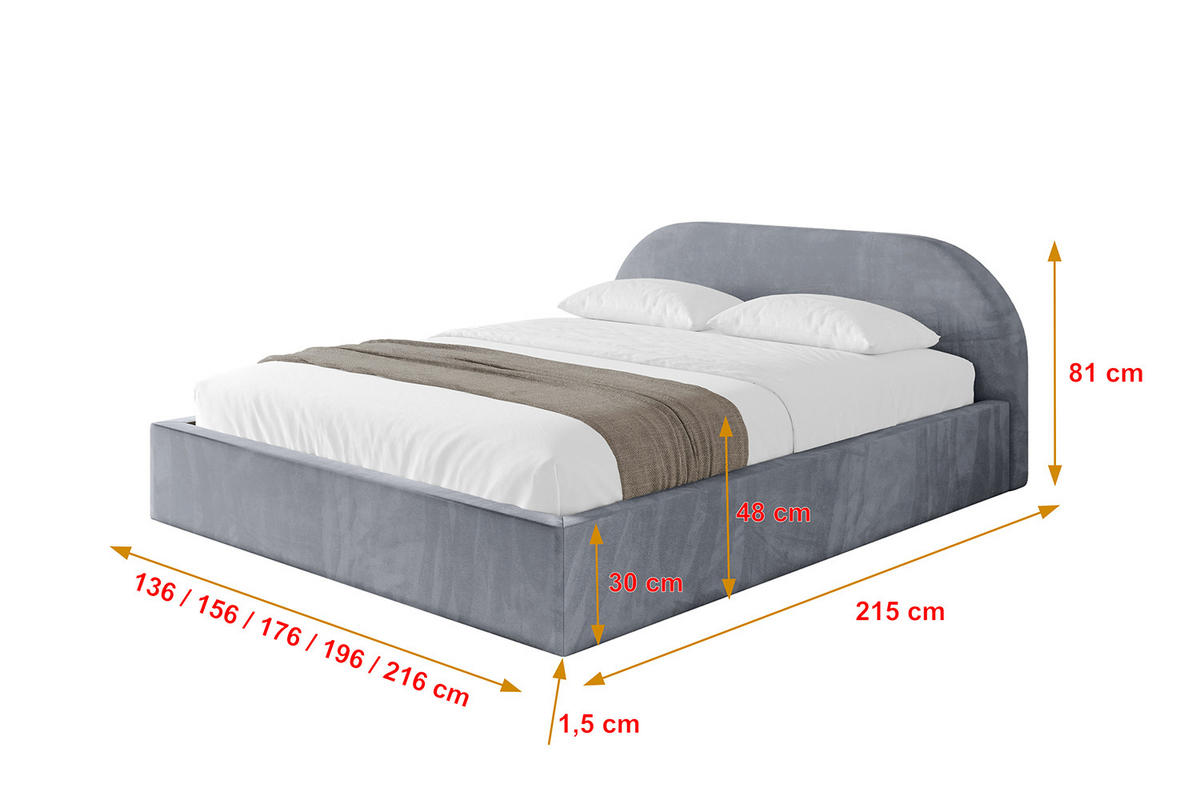 POLSTERBETT mit Bettkasten und Lattenrost, Bett mit Matratze H3/H4 - TIVON-V1 180x200 Grau - Grau, Holzwerkstoff/Textil (180/200cm) - ALTDECOR