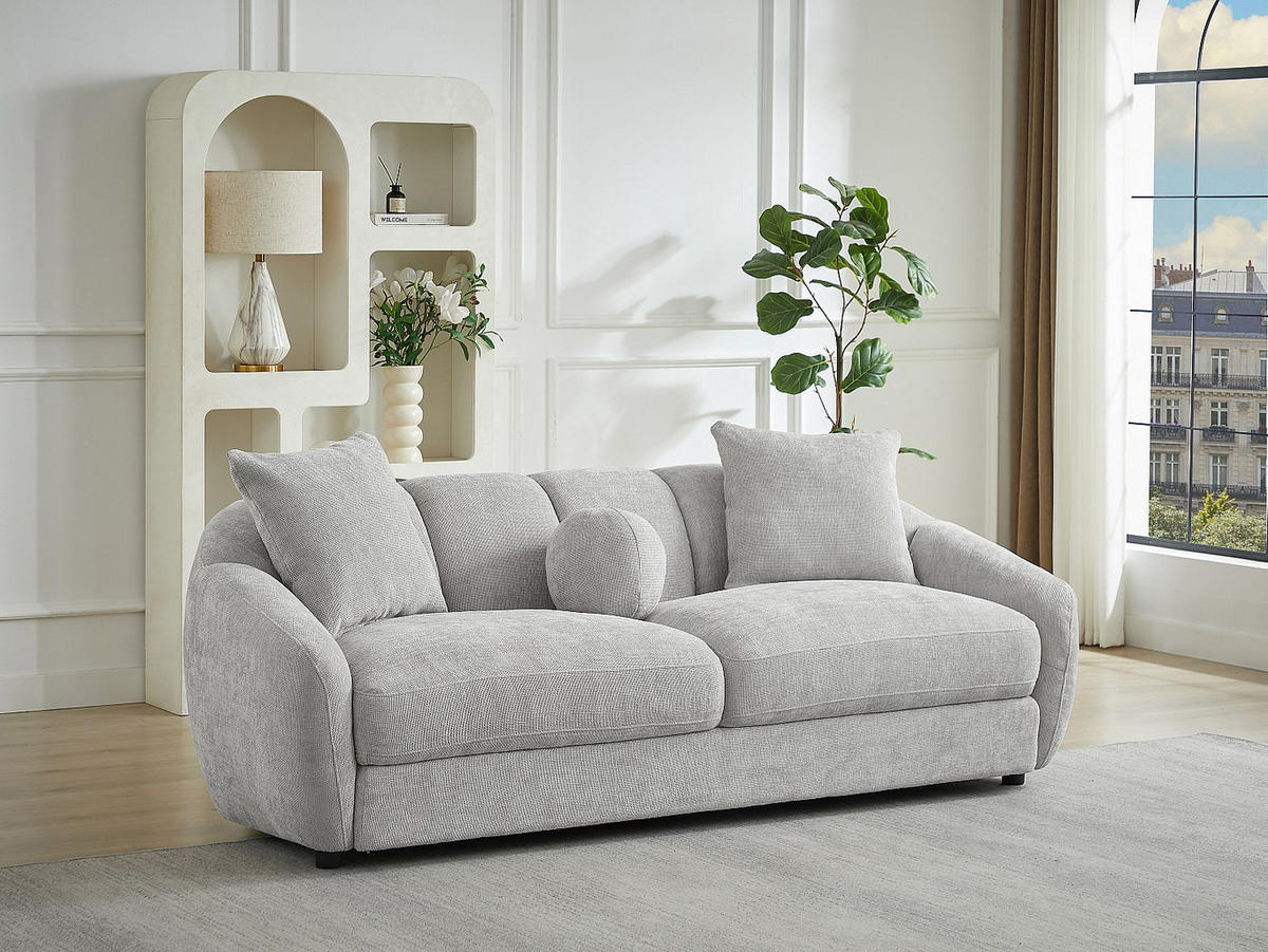 SOFA - 3 Personen - stoff - hellgrau Nafeki - Hellgrau, Textil (216/78/96cm) - Vente-Unique