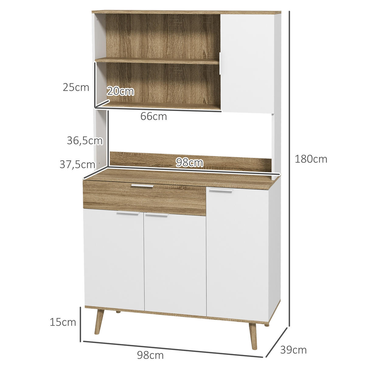 BUFFET DE-11070 Skandi-Design, 4 Türen Weiß/Natur - Weiß, Holzwerkstoff (39/180/98cm) - ComfortXL