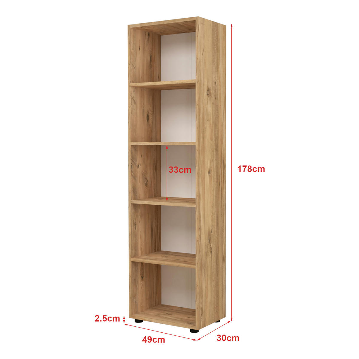 BÜCHERREGAL Vara - Eichefarben, Holzwerkstoff (49/178/30cm) - [en.casa]