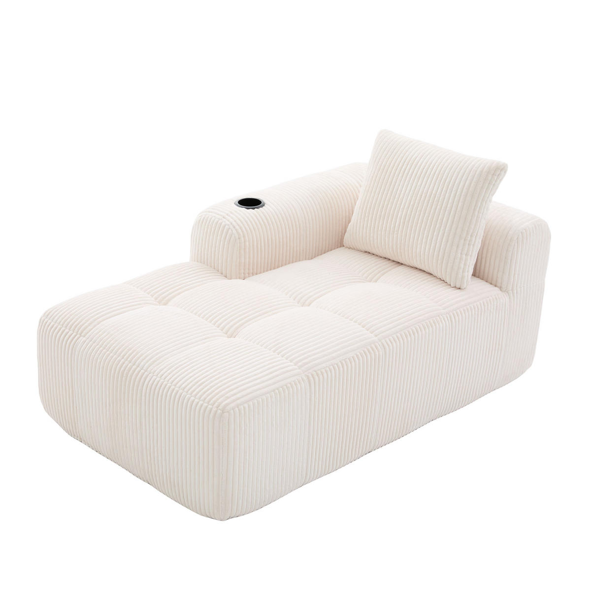 CHAISELONGUE in Cord (158 cm) mit Getränkehalter & Seitentaschen - Beige, Textil (158/61/93cm) - Urban Meuble