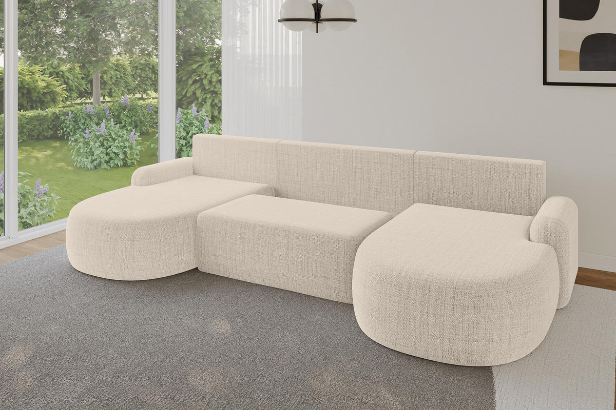 WOHNLANDSCHAFT mit Schlaffunktion und Bettkasten LIRA-U - 335x172x89 Beige - Beige, Holzwerkstoff/Textil (335/89/172cm) - ALTDECOR