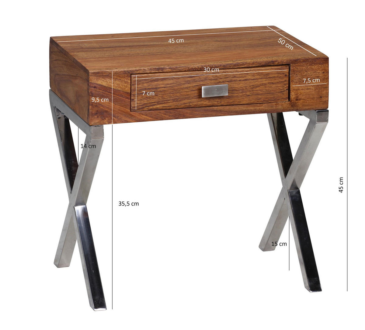 NACHTTISCH – Massivholz, Chrombeine, Landhausstil - Silberfarben/Braun, Holz (45/50/45cm) - KADIMA DESIGN