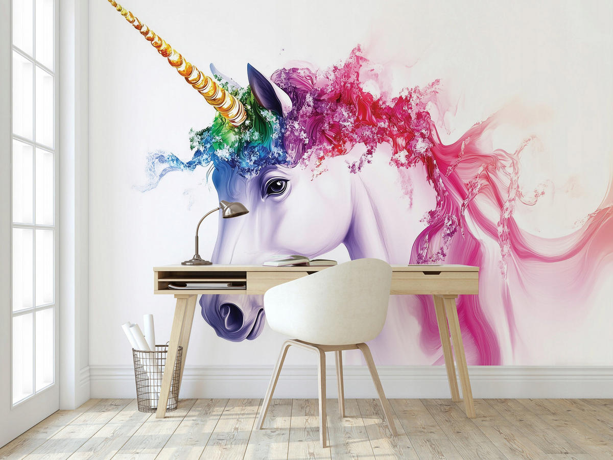 FOTOTAPETE Kinderzimmer Mädchen Einhorn Tapete Kinder 350x250 - Multicolor, Papier (350/250cm) - Wallarena